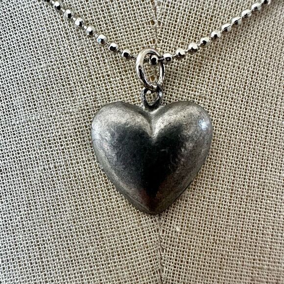 Chunky Pewter Heart Pendant Necklace - Reversible Design - Picture 1 of 8